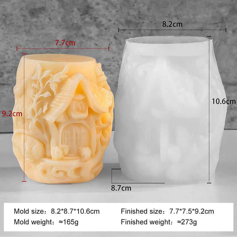 

Relief Pillar House Form Silicone Candle Mold DIY Vines Tree House Aroma Plaster Ornament Mould Soy Wax Candle Making Supplies