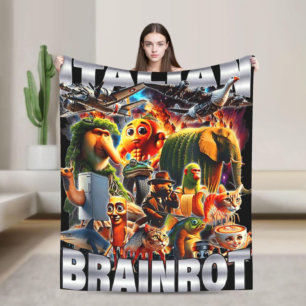 Italian Brainrot Cappuccino Assassino Fun Cappuccino Meme Blanket Soft Funny Plush Throw Blanket For Flannel Bedspread Bed Cover