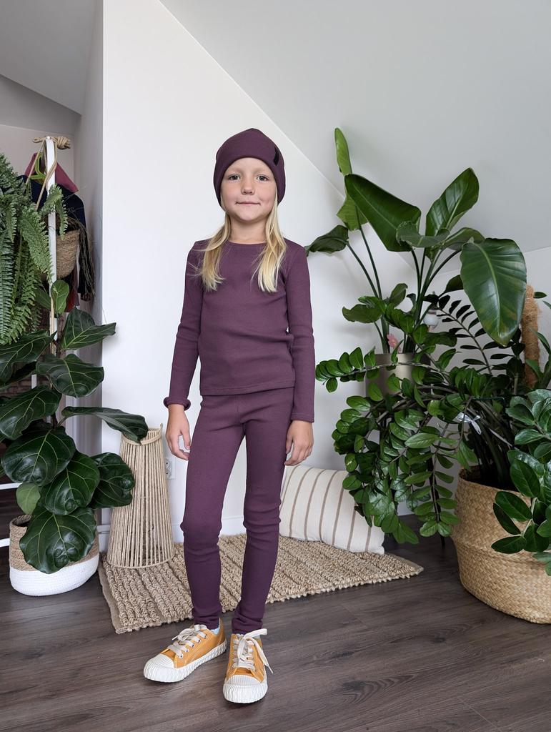 Girls' Ribbed Cotton Leggings - Purple, Size 116/122