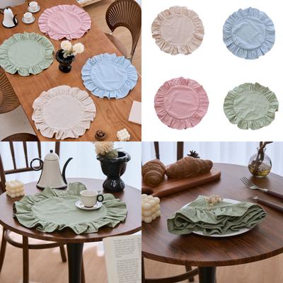 Cotton Polyester Blend Round Ruffled Placemat Washable and Wrinkles Resistant Ideal for Daily Use In Commercial Setting