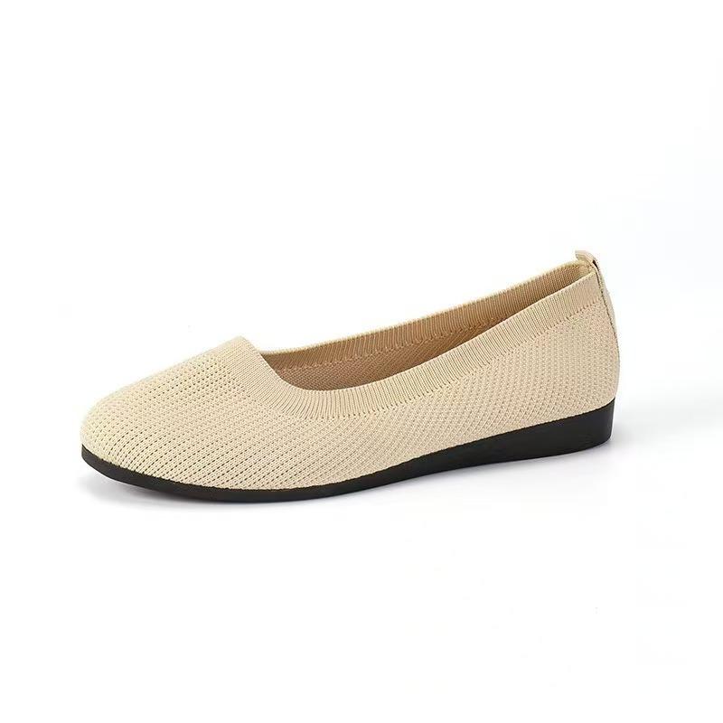 Large size spring new flat bottom round head foot cover shallow mouth mother shoes knitted fashion versatile shoes