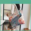 Ethnic Style Canvas Tote Bag With Doublesided Embroidered Silk Thread Floral For Daily Use