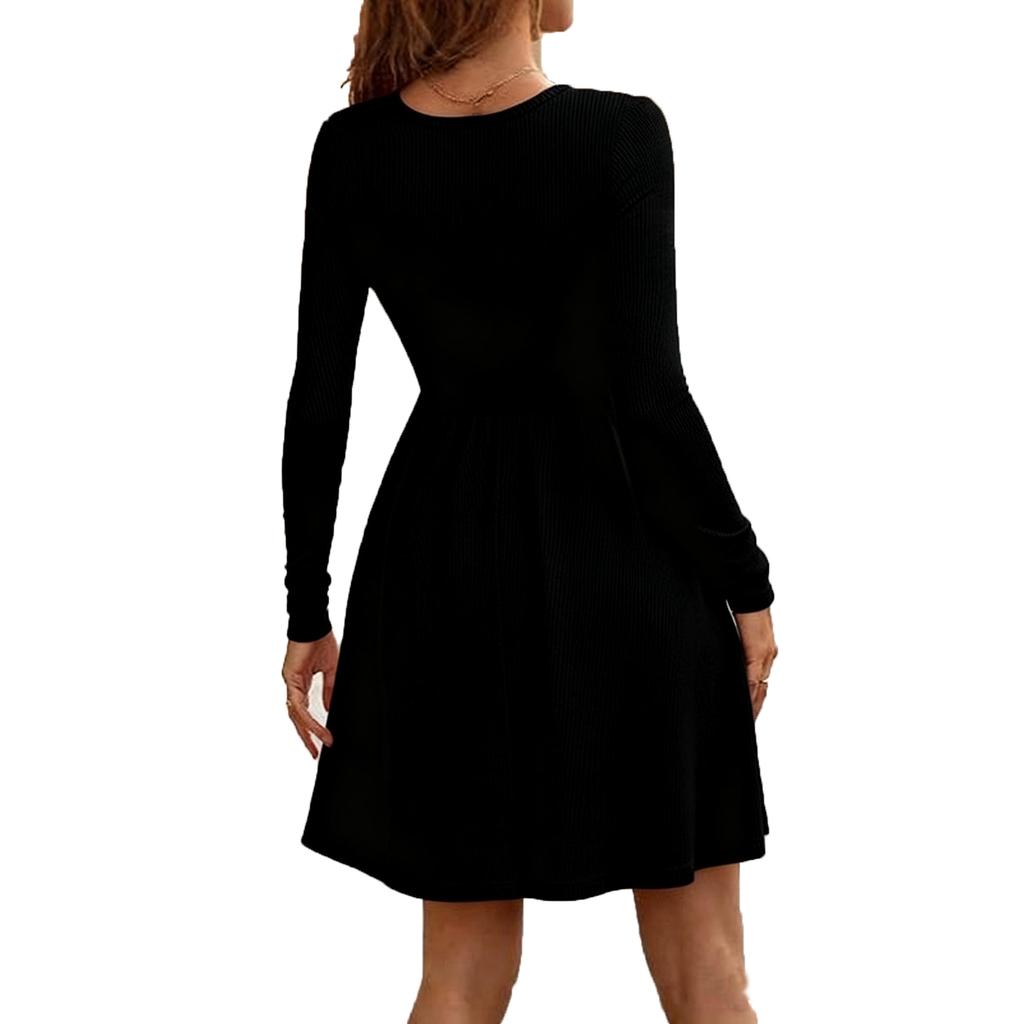Women's Fashion Long-Sleeved Solid Color Dress