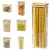 Sealed Grain Container Airtight Storage Container with Wooden Lid Transparent Food Canister for Dry Goods Snacks Tea Leaves Beans Kitchen Pantry