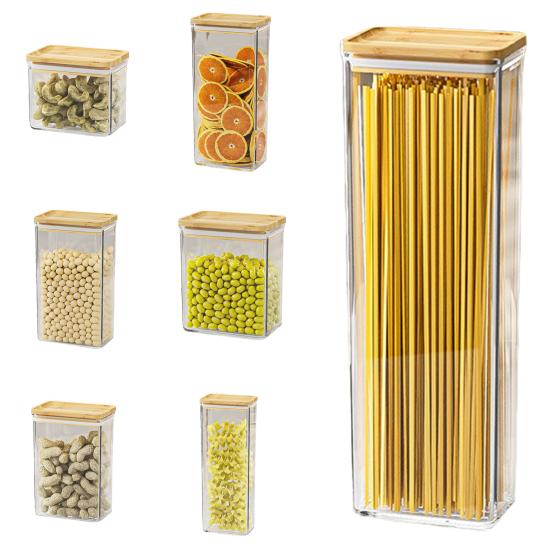 Sealed Grain Container Airtight Storage Container with Wooden Lid Transparent Food Canister for Dry Goods Snacks Tea Leaves Beans Kitchen Pantry