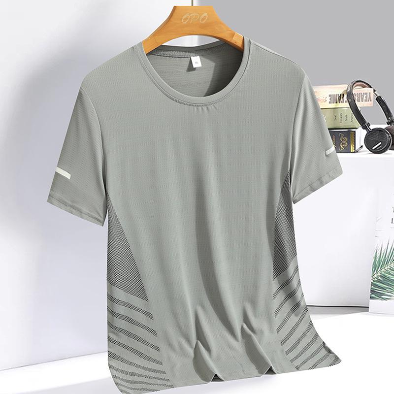 Mesh T-shirt Men's Quick Drying Short Sleeved T-shirts Summer High Stretch Breathable Printed Top