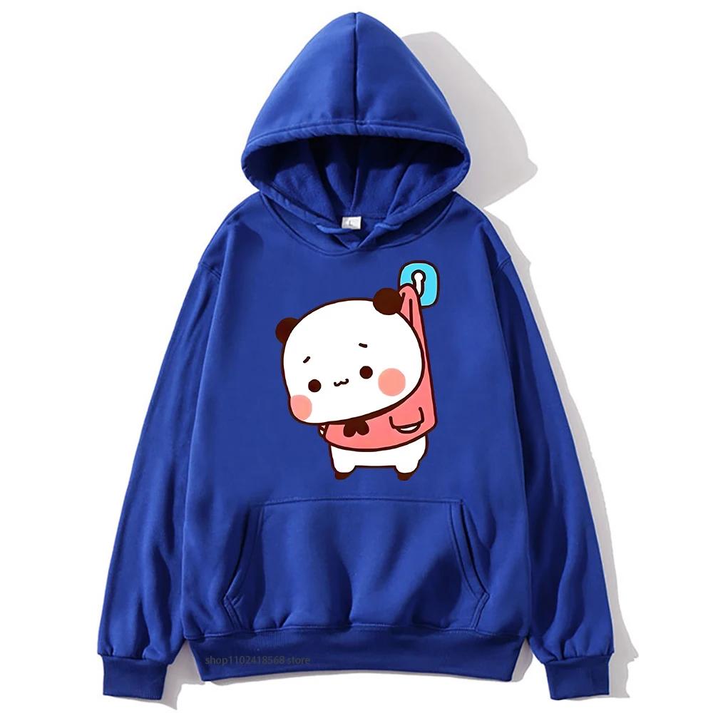 Cute Bubu and Duud Is Hanging In The Wall Funny Hoodie Panda and Brownie Bear Graphic Sweatshirt Clothes