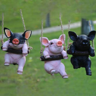 Hanging Statue Animal Pig Shape Landscape Pendant Resin Simulation Swing Figurines Outdoor Decorations