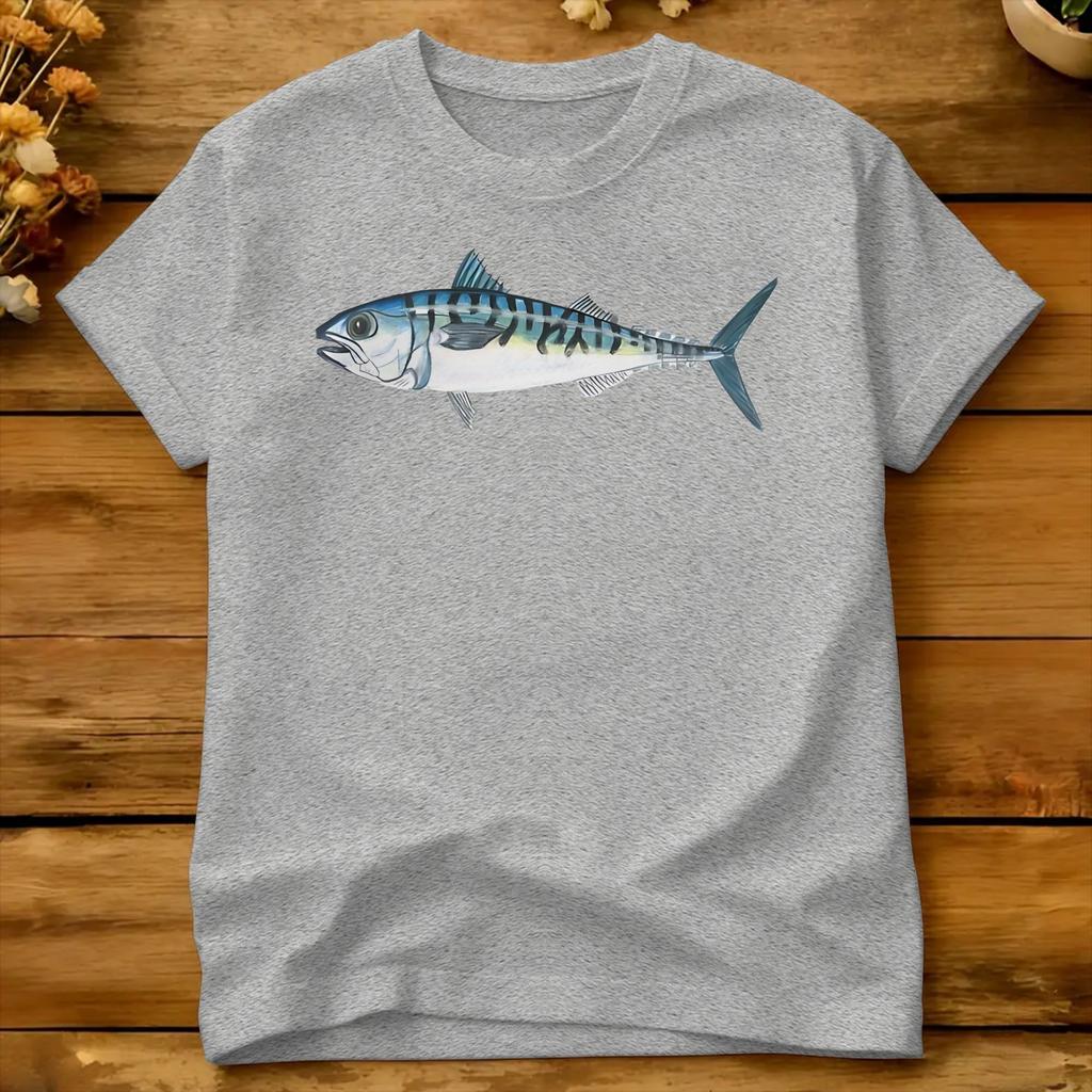 Atlantic Mackerel Handdrawn Fish Art T Shirt Beach Fashion Tshirts 100 Cotton Round Neck Oversized Tees Aesthetic Tshirt