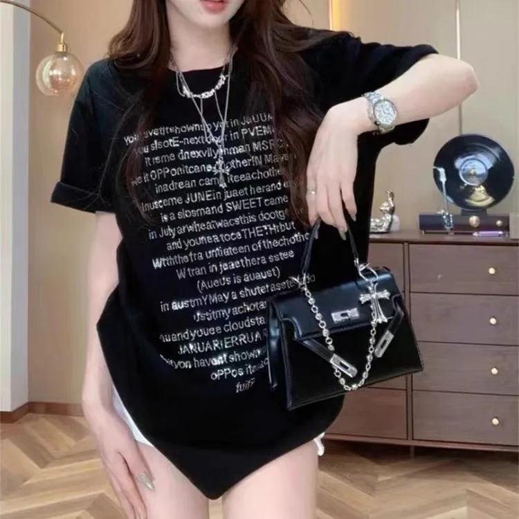 Women's Summer Short Sleeved Letter T-shirt Youth Design Loose and Slimming Top