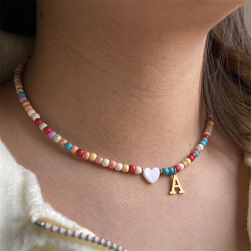 2026 New Colorful Beaded Initial Letter Necklaces for Girls Women Handmade Beads Choker Bohemian Necklace Jewelry Gift Wholesale