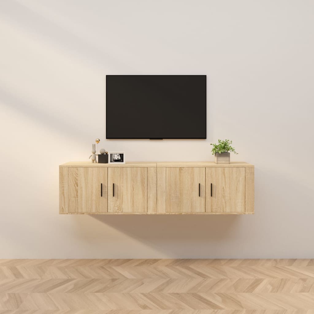 Wall Mounted TV Cabinets Set of 2 Sonoma Oak Finish 80 X 34.5 X 40 Cm