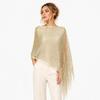 Women Glitter Mesh Tassel Hollow Knit Shawl, Gold Silver Yarn Fashion Wrap for Dinner Party Spring Summer