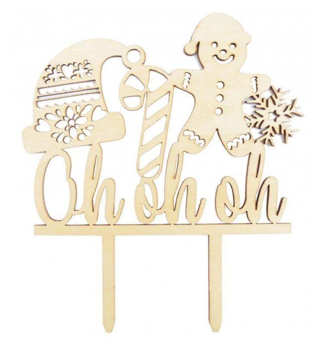 Cake Topper - Ohohoh - Christmas Wooden Decoration - 9 X 13 Cm - Elegant and Festive