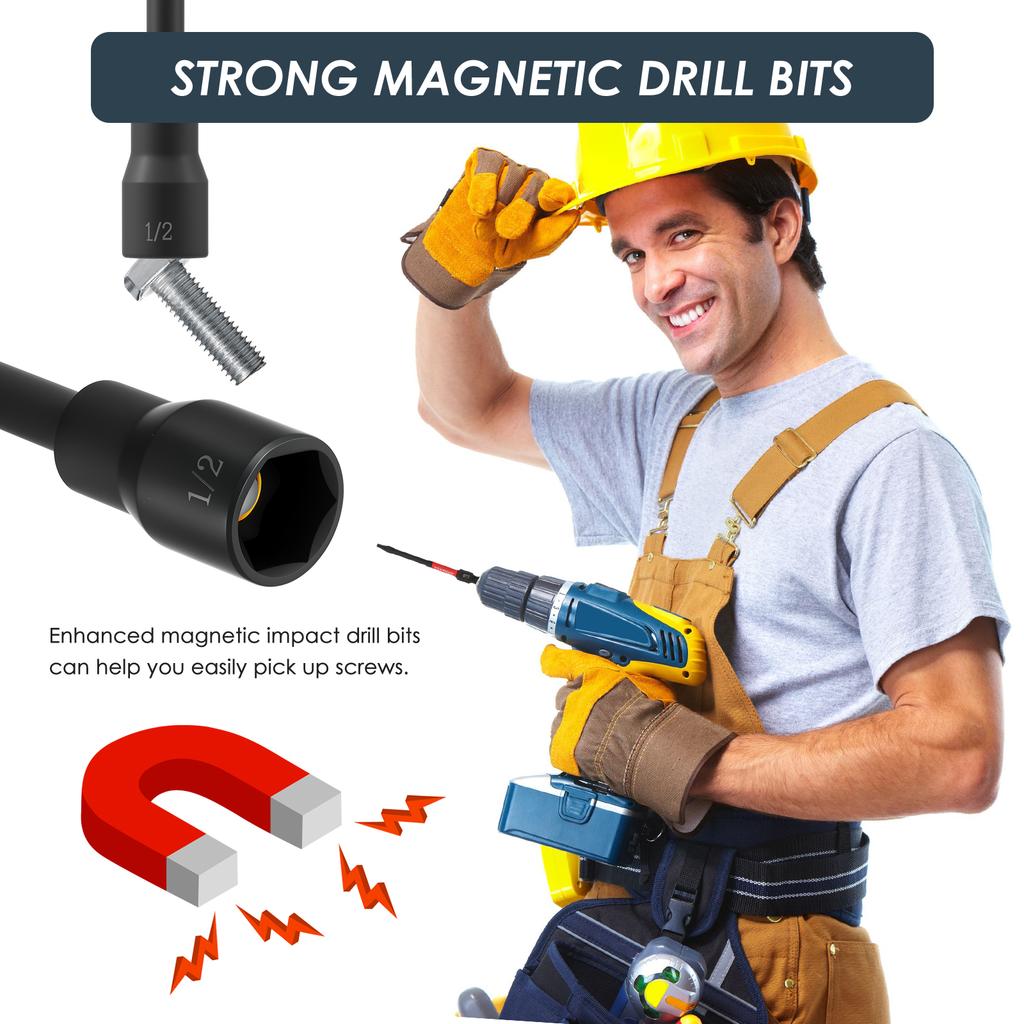 5/6 Pcs SAE Magnetic Hex Nut Driver Set 6-Point Socket 1/4" Hex Shank Magnetic Tip CR-V Steel Bolt Socket 150mm for Power Drill