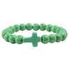 Turquoise Cross Elastic Yoga Bracelet with Black Volcanic Stone