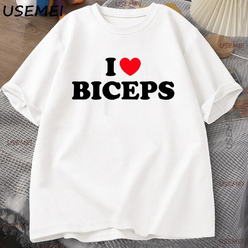 

I Love Biceps T-Shirt Funny Gym Crush Tee for Fitness Fans Tshirt Casual Cotton Short Sleeves Round Neck Tshirt Y2k Clothing M белый