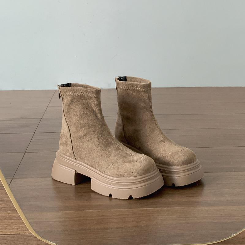 

Vintage Platform Thick Botton Woman Ankle Boots Comfort Short Plush Shoes Autumn Winter Stretch Slim Height Increase Short Botas 35
