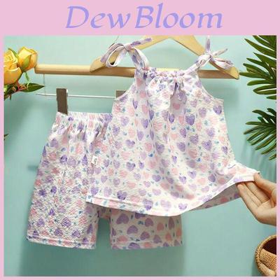 Summer Girl Floral Twopiece Outfit With Soft Polyester Fabric For Kids