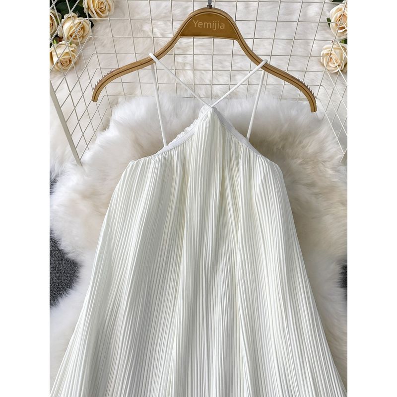 Seaside Holiday Style Sexy Backless Hanging Neck Sling One Piece Dress Women Clothing Summer Loose Slimming Puffy Cake Skirts