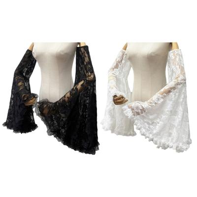 Urocze czarne koronkowe rękawice na przedramiona w stylu Gothic na kostium Halloweenowy Ślubne Eleganckie siateczkowe rękawy do łokcia