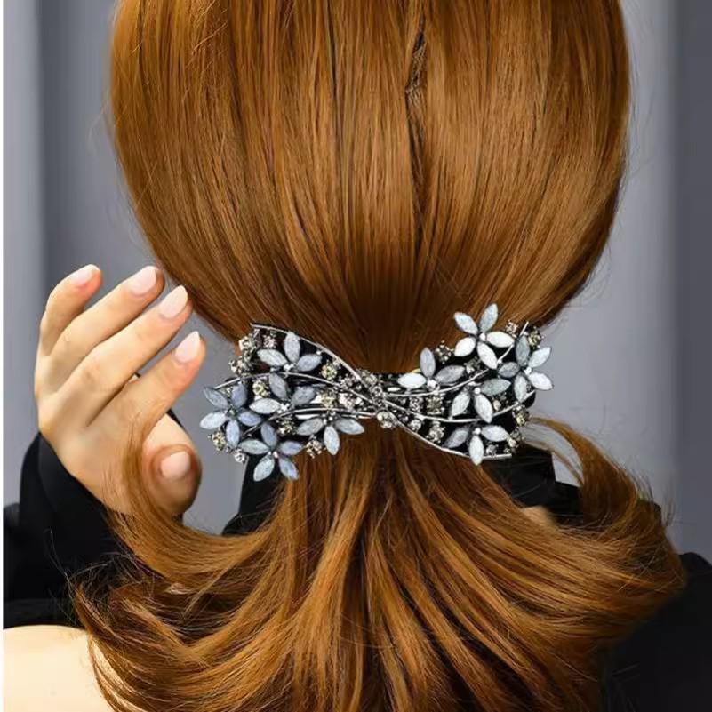 Rhinestone Retro Spring Hair Clip, Korean Style Bangs and Ponytail Accessory