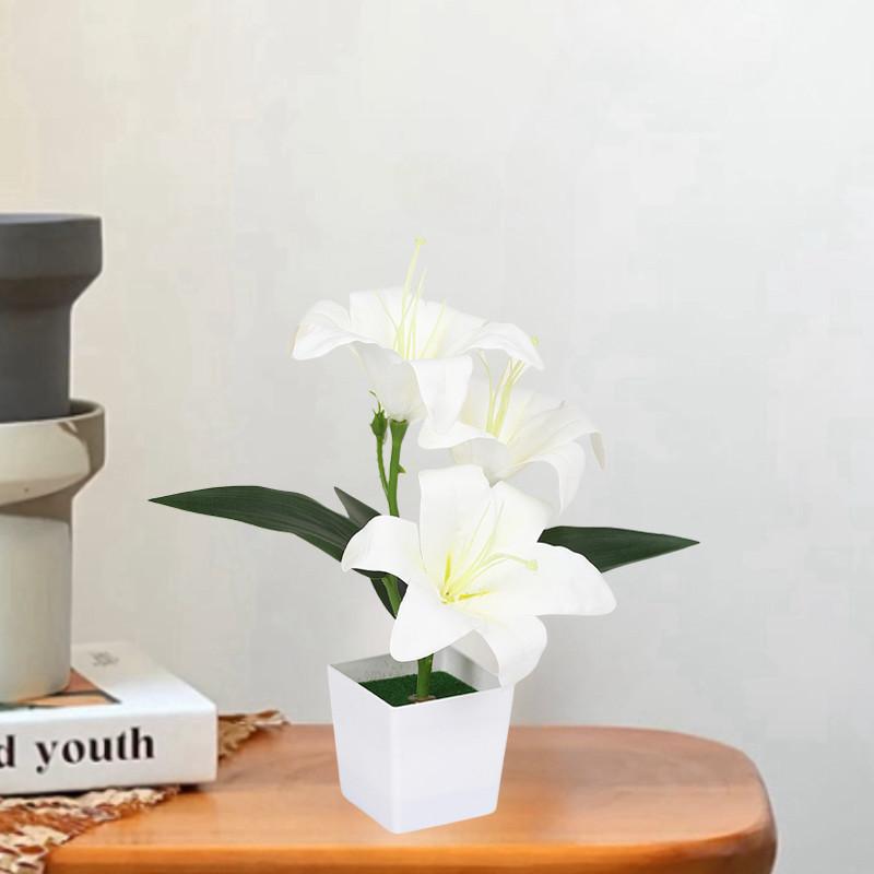 Artificial Lily Potted Bonsai Fake Lily with Leaf Potted Plant Wedding Flower Arrangement Props Home Decoration Party Decor