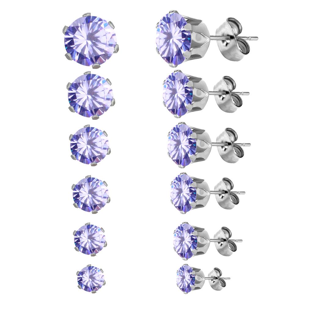 6Pairs/Set CZ Stud Earrings Stainless Steel Round White Cubic Zirconia Hypoallergenic 6 Claws Earring Trendy Jewelry