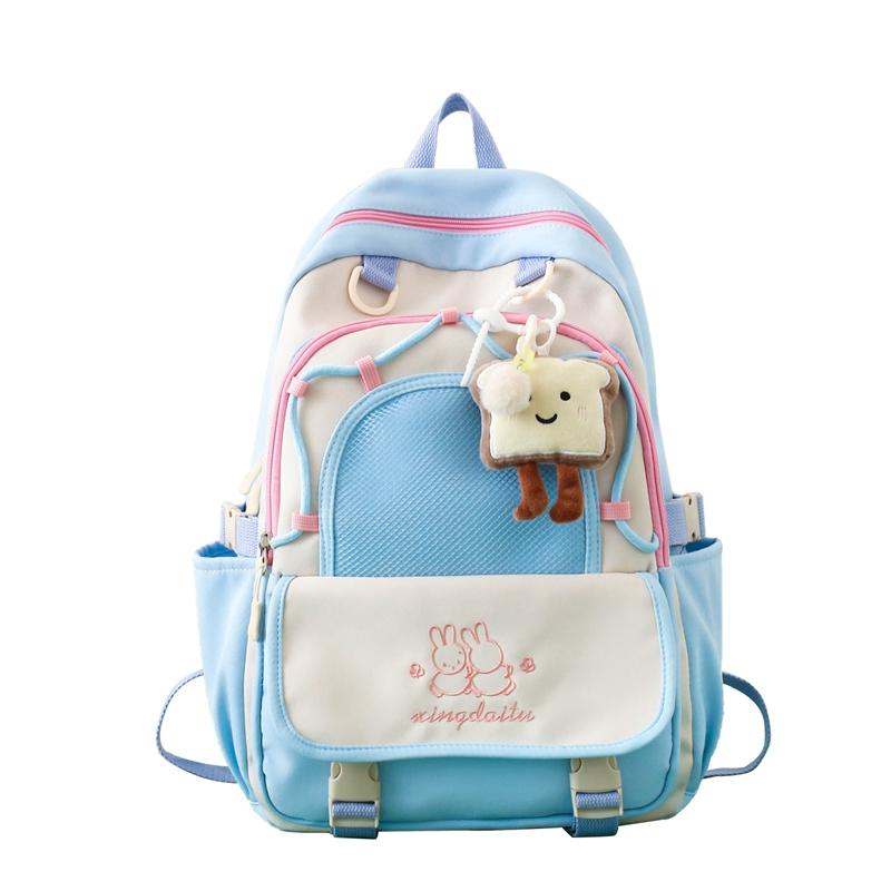 

Рюкзак большой емкости, женский легкий рюкзак с цветными блоками, школьный рюкзак для школьников средней школы для мальчиков и девочек синий