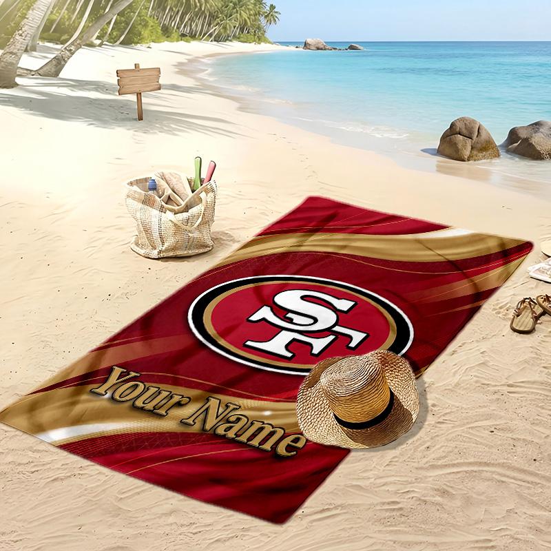 San Francisco 49ers Custom Beach Towel, Print Your Name Text Lightweight Absorbent Towel for Swimming Travel