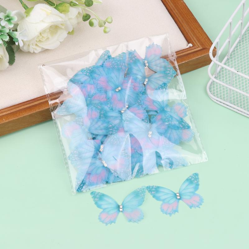 50Pcs 3D Organza Fabric Butterfly Appliques Gradient Color Double-Layer Simulation Mesh Butterfly Patch Translucent