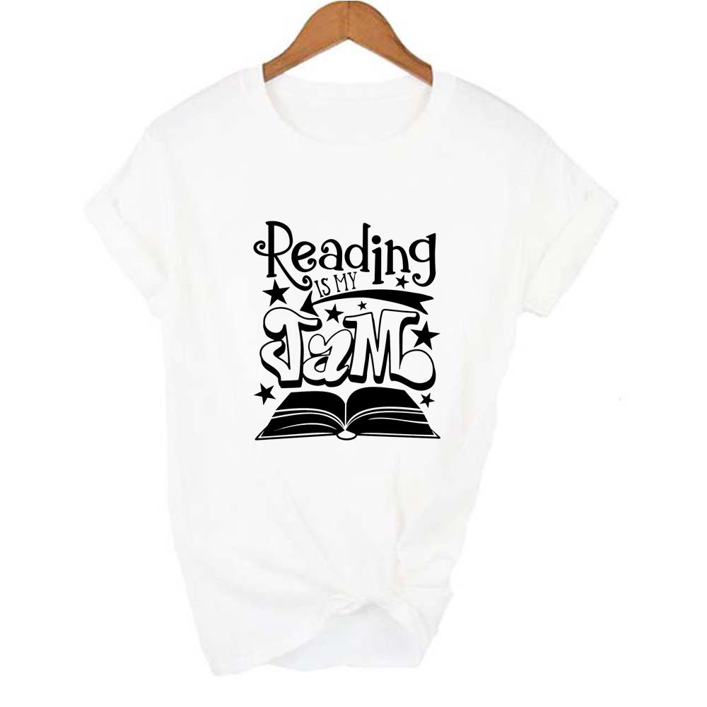Reading Is My Jam Book Print Women Harajuku T Shirt Grunge Short Sleeve Casual Tumblr Camisetas