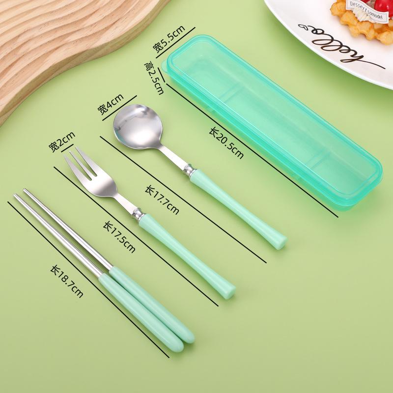 Cute Cartoon High-Value 410 Stainless Steel Cutlery Set: 3-Piece Set with Chopsticks, Fork, and Spoon