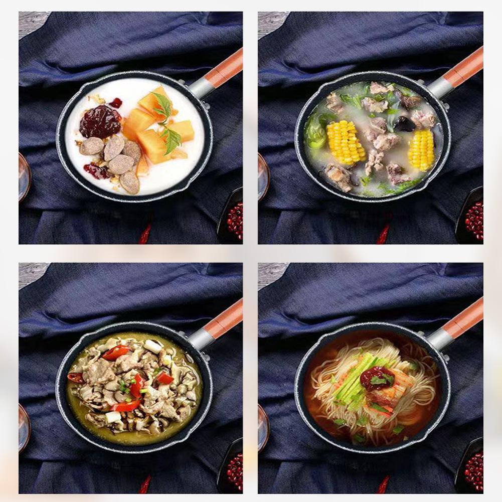 14CM Sauce Pan Cooking Pot with Pour Spout Milk Saucepan Wooden Handle Stick Proof Sauce Pan for Home Kitchen