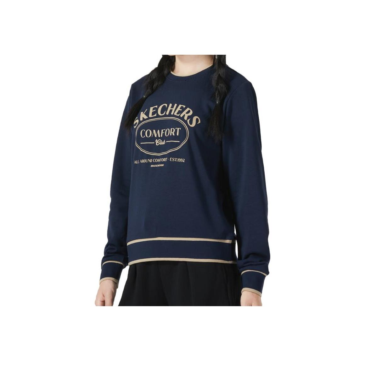 Skechers Colorful Casual Series Printed Letter Round Neck Pullover Sweatshirt Women sweatshirt Navy-Blue L323W017-002Z M