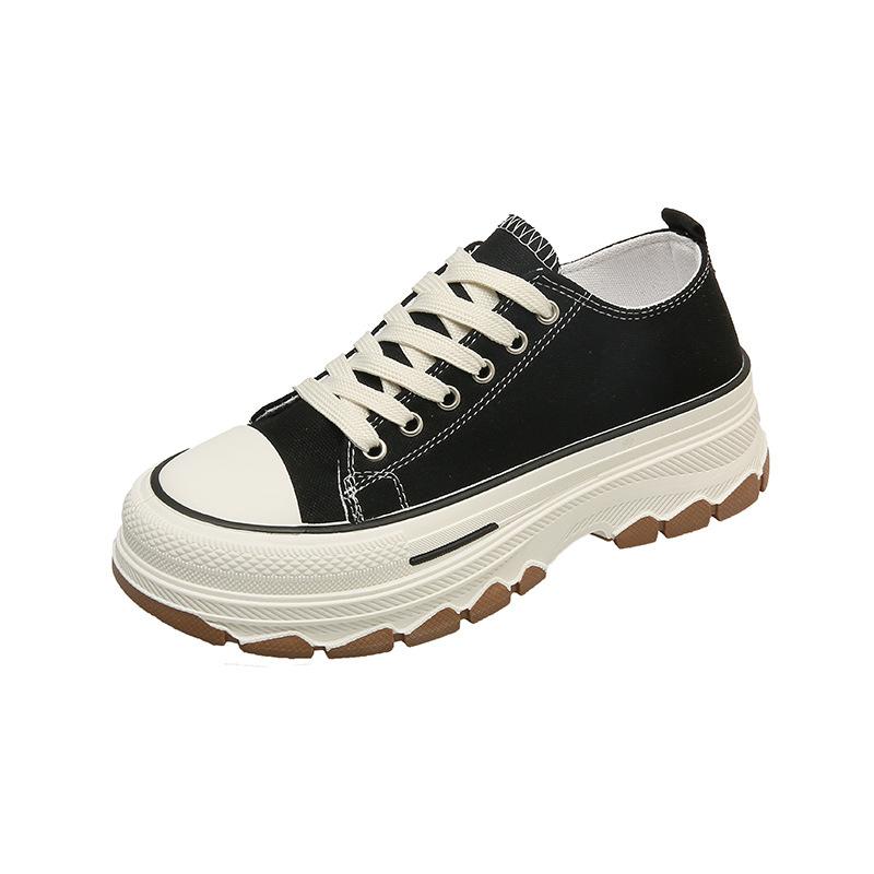 

Женские туфли на платформе из парусины 2025 года, новые женские туфли-бублики для увеличения роста учащихся средних школ, корейская версия спортивных развлечений 35 чёрный