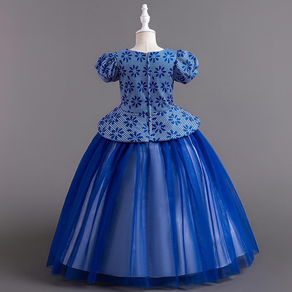 Children's Princess Dresses Thousand Birdie Patchwork Mesh Puffy Long Bubble Sleeve Girls' Stage Performance Dresses  Girl's Favourite Dress