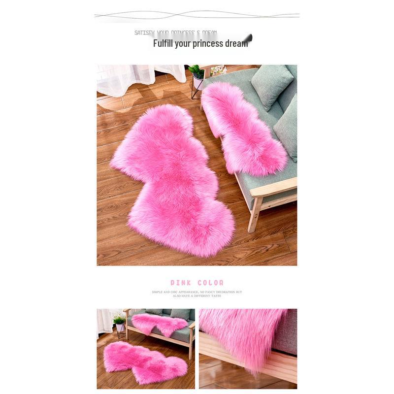 Modern Heart-Shaped Faux Wool Rug – Long Pile Mat for Bedroom & Living Room