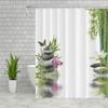 Spring Landscape Shower Curtains Green Bamboo Lotus Butterfly Dragonfly Japanese Meditation SPA Themed Bathroom Decor Polyester