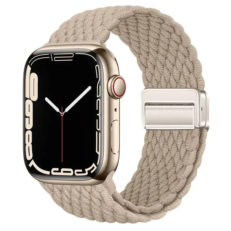 Nylon Braided Loop Strap for Apple Watch Ultra2 49mm 9 8 7 45 41mm Metal Magnetic Bracelet Wristband for 6 5 4 3 SE 44 40mm Band