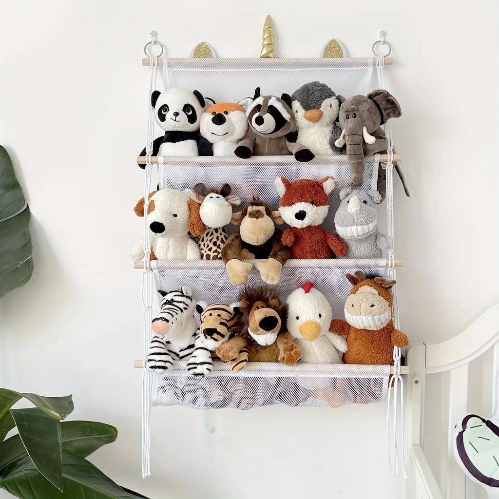 1/2/3layer Hanging Net Holder Storage Bag Collection Easy To Install Minimalist Wall Hanging Toy Organizer for Kids Room Nursery