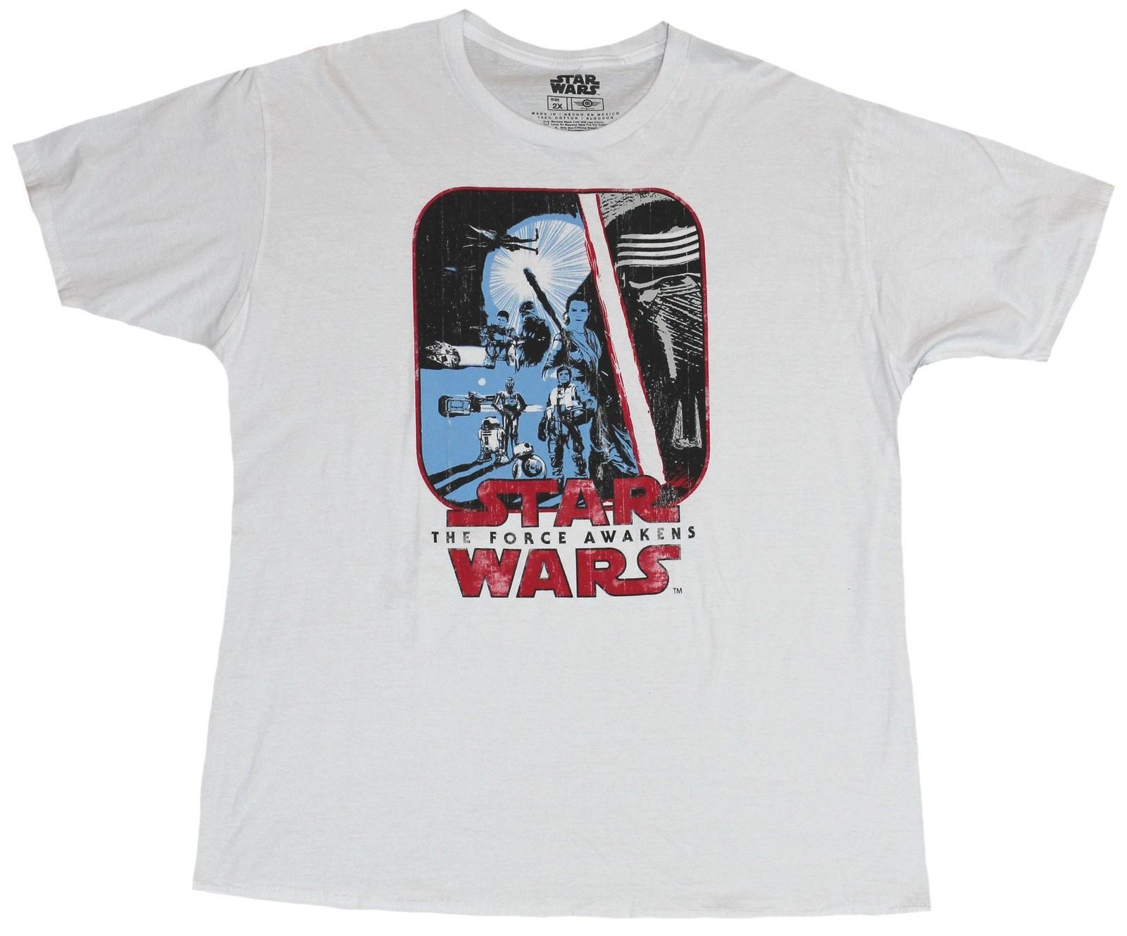 Star Wars Force Awakens Mens T-Shirt - Boxed Blue Toned Kylo Ren & Group XXL