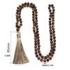 Collana con Perle di Pietra Naturale da 108 con Nodi e Nappe Occhio di Tigre Giallo per Meditazione Yoga Preghiera e Catena per Maglione