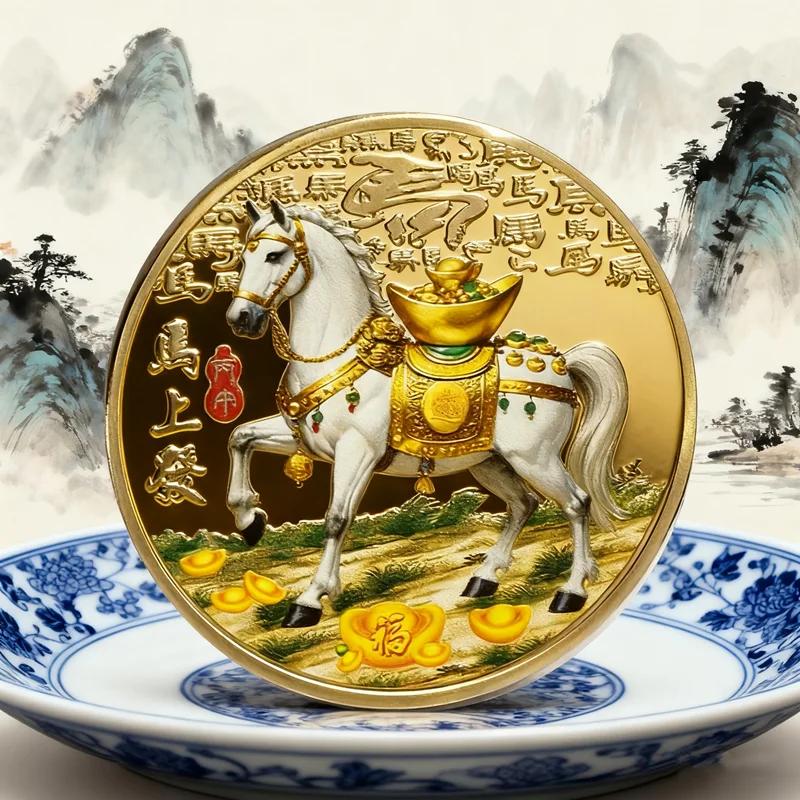 40MM Metal Gold Collection 2026 Year Chinese New Year Souvenir Coins Lucky Animal Horse Collectible Coins Silver Challenge Coin