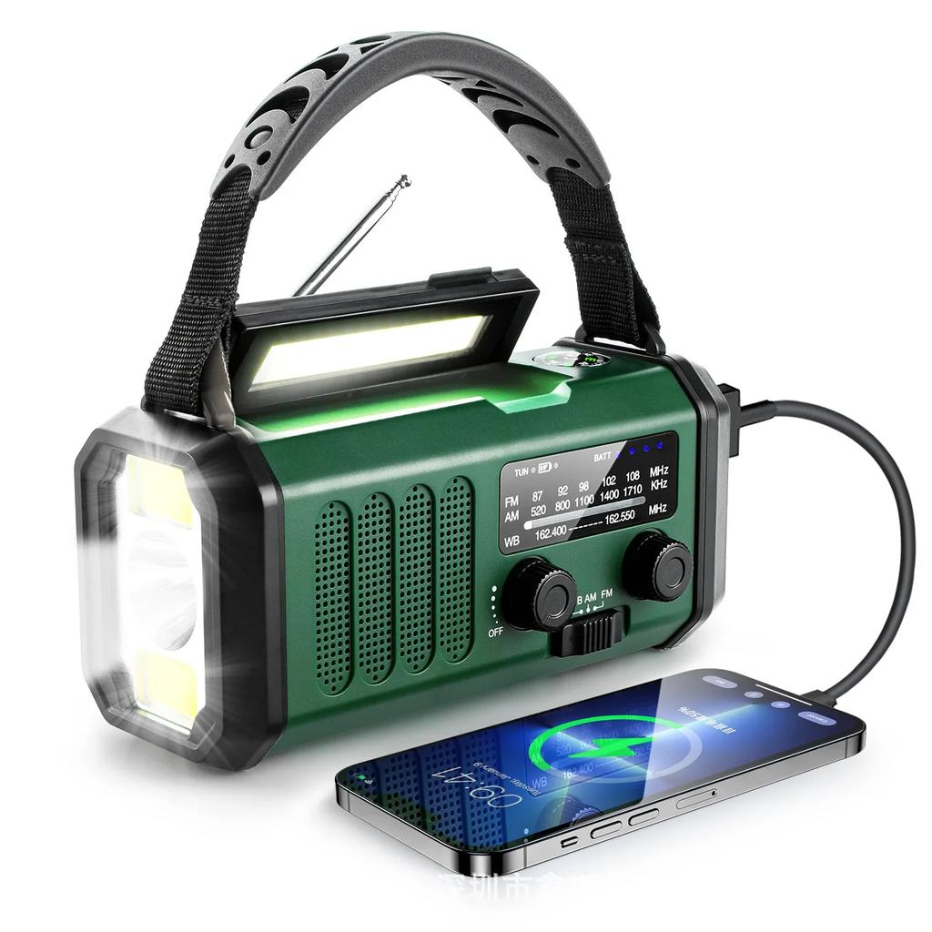 10000mAh Solar Kurbel Notfallradio NOAA/AM/FM Wetterradio mit Taschenlampe LED Leselampe SOS Alarm Kompass für Outdoor Survival