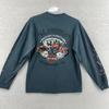 T-shirt a maniche lunghe Harley-Davidson verde scuro stampa carte da gioco moto sul retro stile moto retrò vecchio