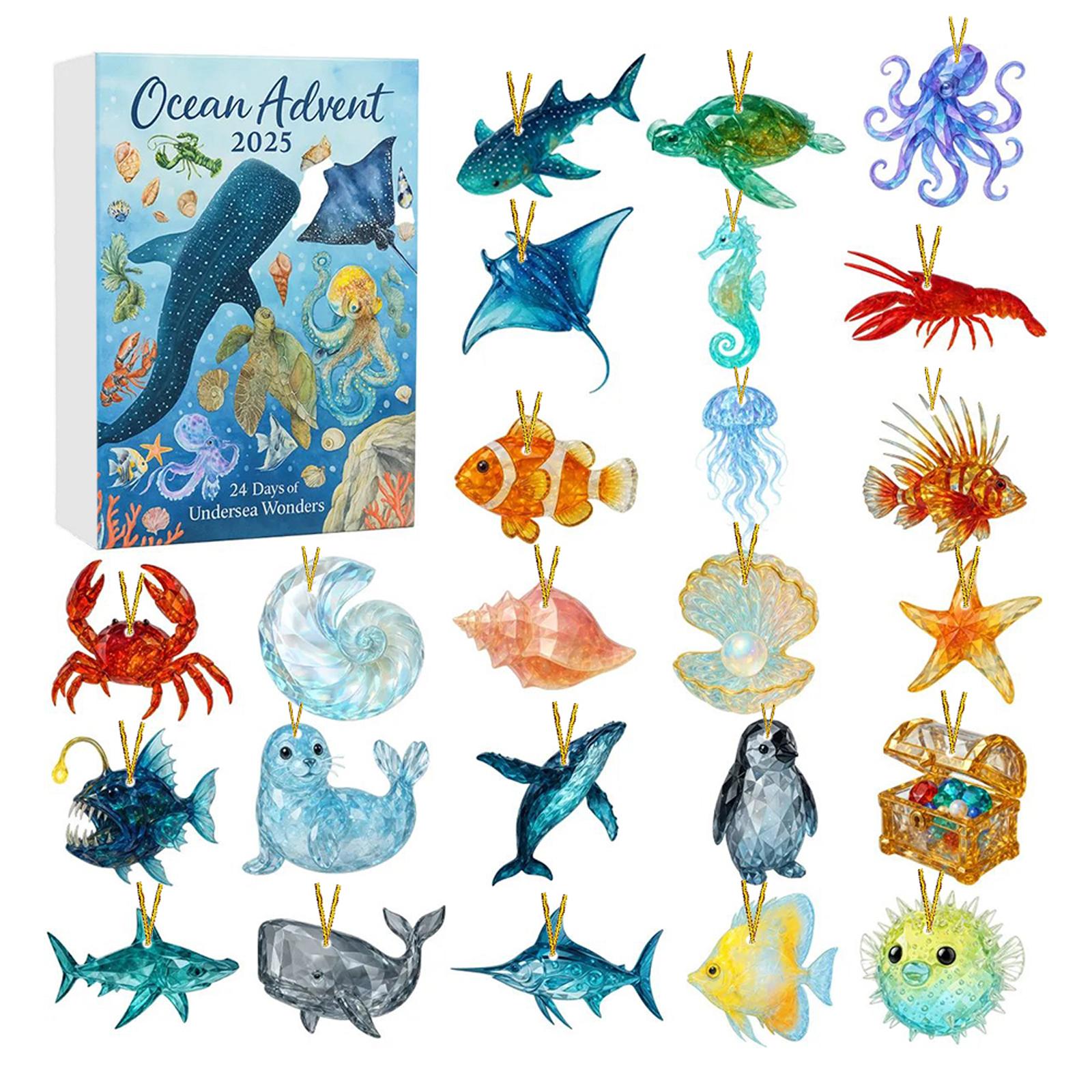 

Ocean Undersea Wonders Advent Calendar, 2D Flat Acrylic Ornaments, Christmas Tree Ornaments, Perfect For Christmas Decorations One Size