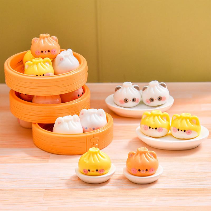 8Pcs Mini Cartoon Steambox Animal Miniatures Resin Breakfast Ornaments Fairy Garden Decoration Micro Landscape*-*&