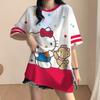 Korean style loose-fitting T-shirt, Hello Kitty soccer T-shirt, sports T-shirt, streetwear.