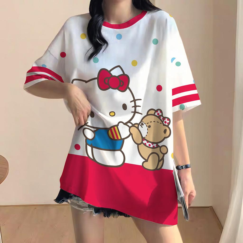 Korean style loose-fitting T-shirt, Hello Kitty soccer T-shirt, sports T-shirt, streetwear.